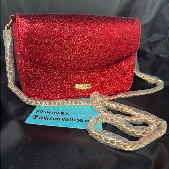 Jimmy Choo Red Sparkle Crossbody Bag with Gold Hardware - Picture 1 of 4